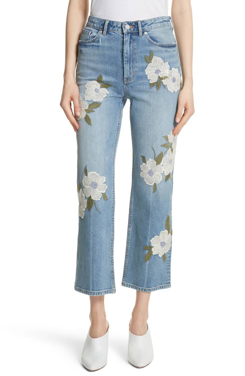 La Vie Rebecca Taylor Anais Floral Embroidered Crop Jeans