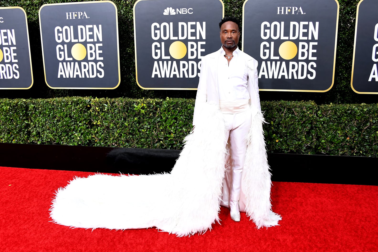 Billy Porter White Feather Suit at the Golden Globes 2020 PS Fashion