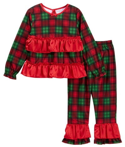 Candlesticks Holiday Plaid Ruffle Pajama Set