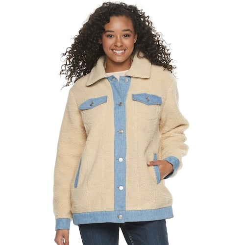 Madden NYC Denim Trim Sherpa Jacket