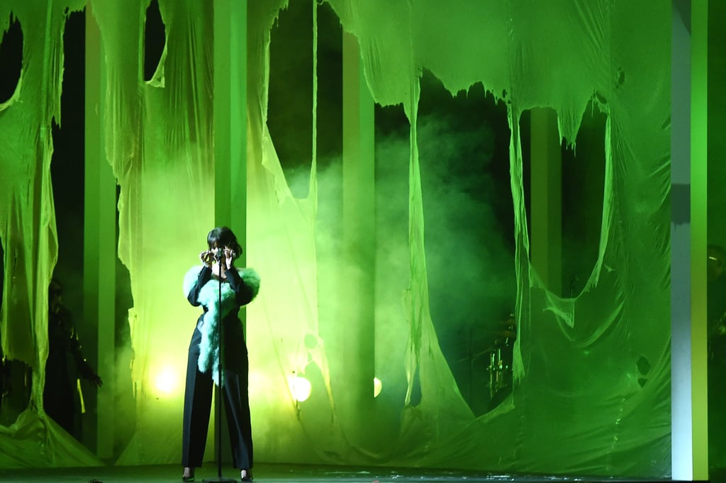 Rihanna Green Fur Scarf at Billboard Music Awards 2016