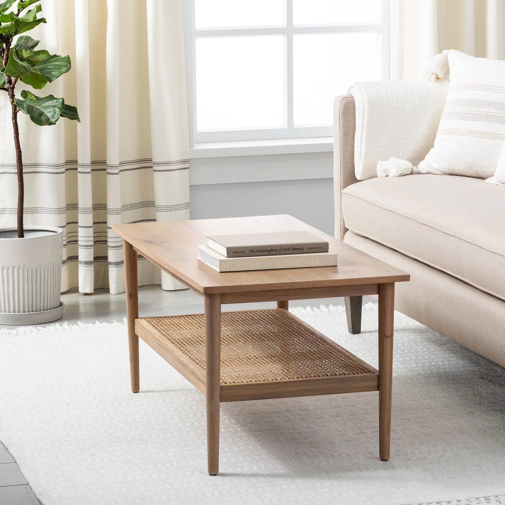 Hearth and hand wood hot sale and cane coffee table