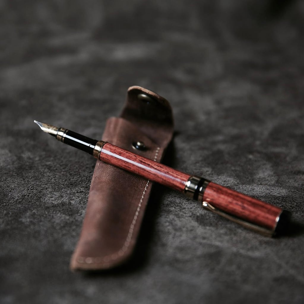 Handmade Rose Wood Fountain Pen With Pen Sleeve