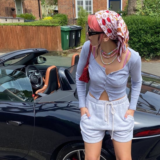 Dua Lipa's Louis Vuitton Headscarf and Sweat Shorts