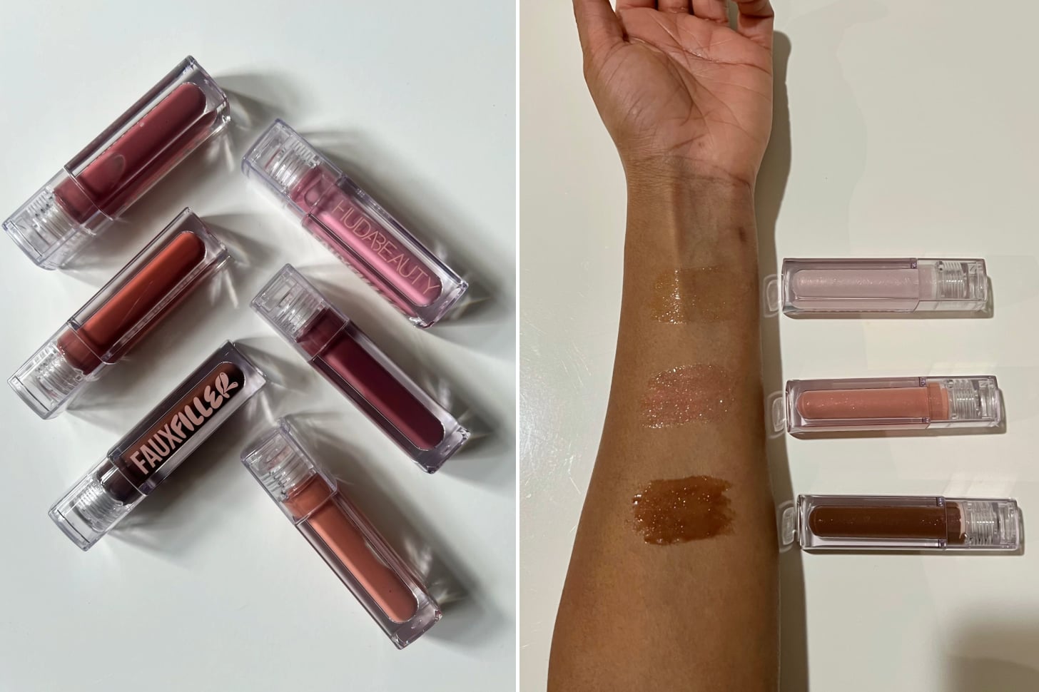 The Huda Beauty Faux Filler Extra Shine Lip Glosses in all nine shades.