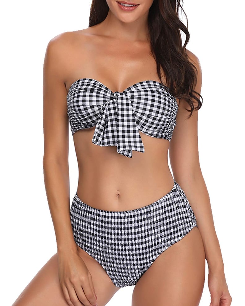 Amazon Plaid Tie Knot Front Bikini Top With High Waist Bottoms