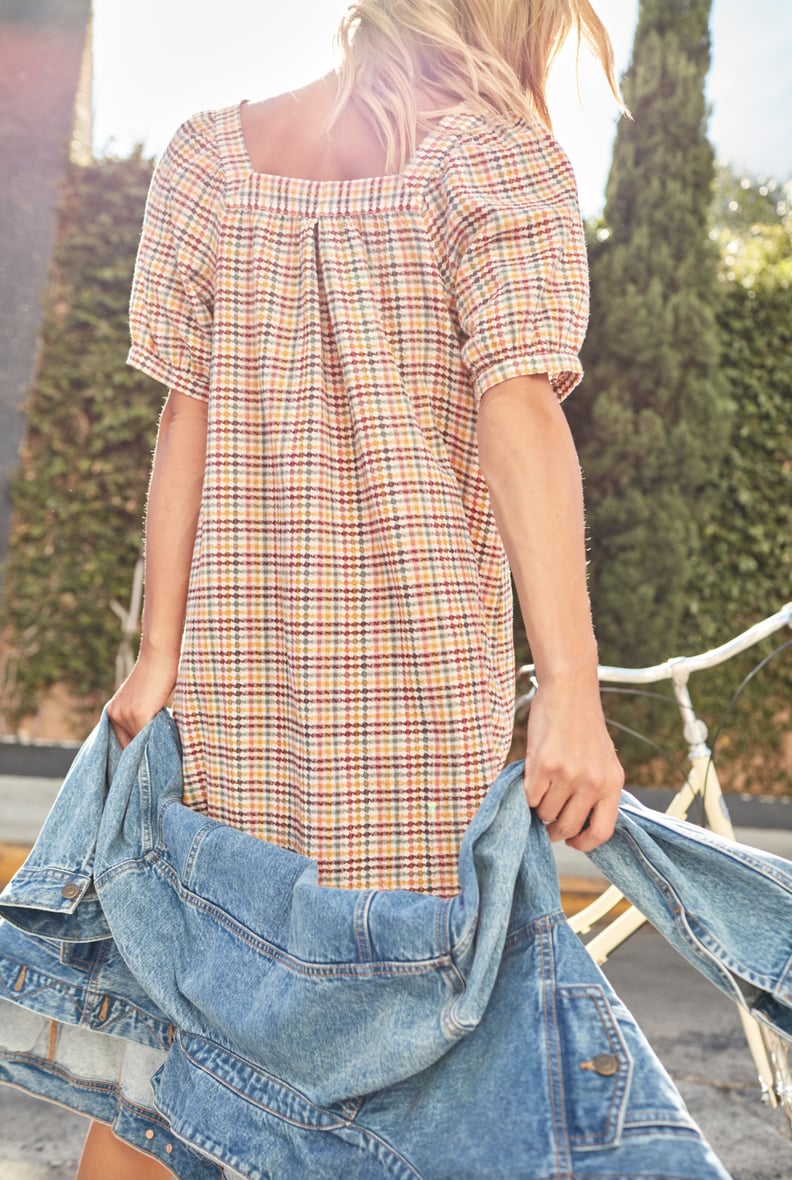 Old Navy Textured Dobby-Gingham Puff-Sleeve Swing Dress