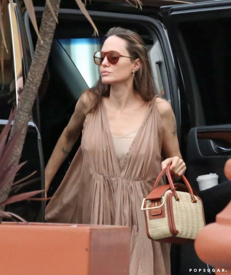 Angelina Jolie Carrying a Woven Bag in LA