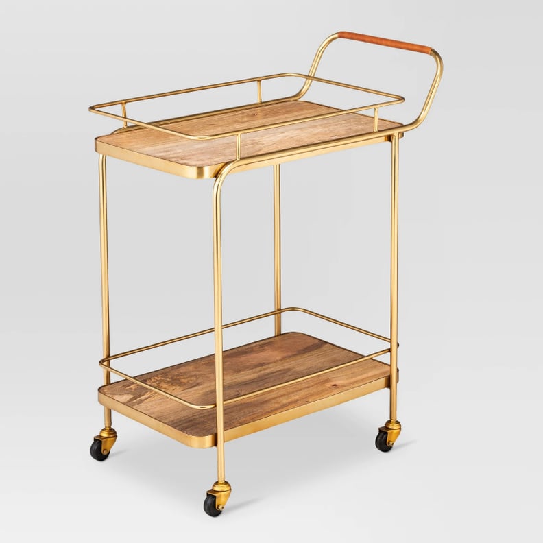 Threshold Metal, Wood, and Leather Bar Cart - Gold
