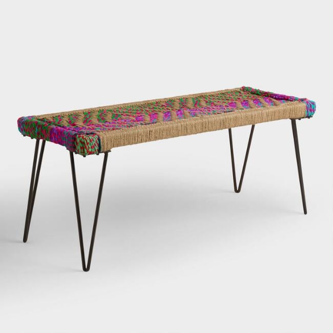 Woven Chindi Metal Bench