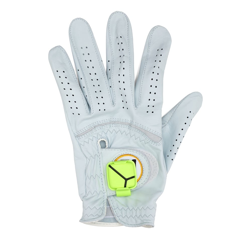 A golf sensor motion device ($150) attaches to a golf glove and lets him see his swing in 3D from iPhone, iPad, or iPod touch. It also works with an app that measures club head speed, hand path, tempo, and other stats.