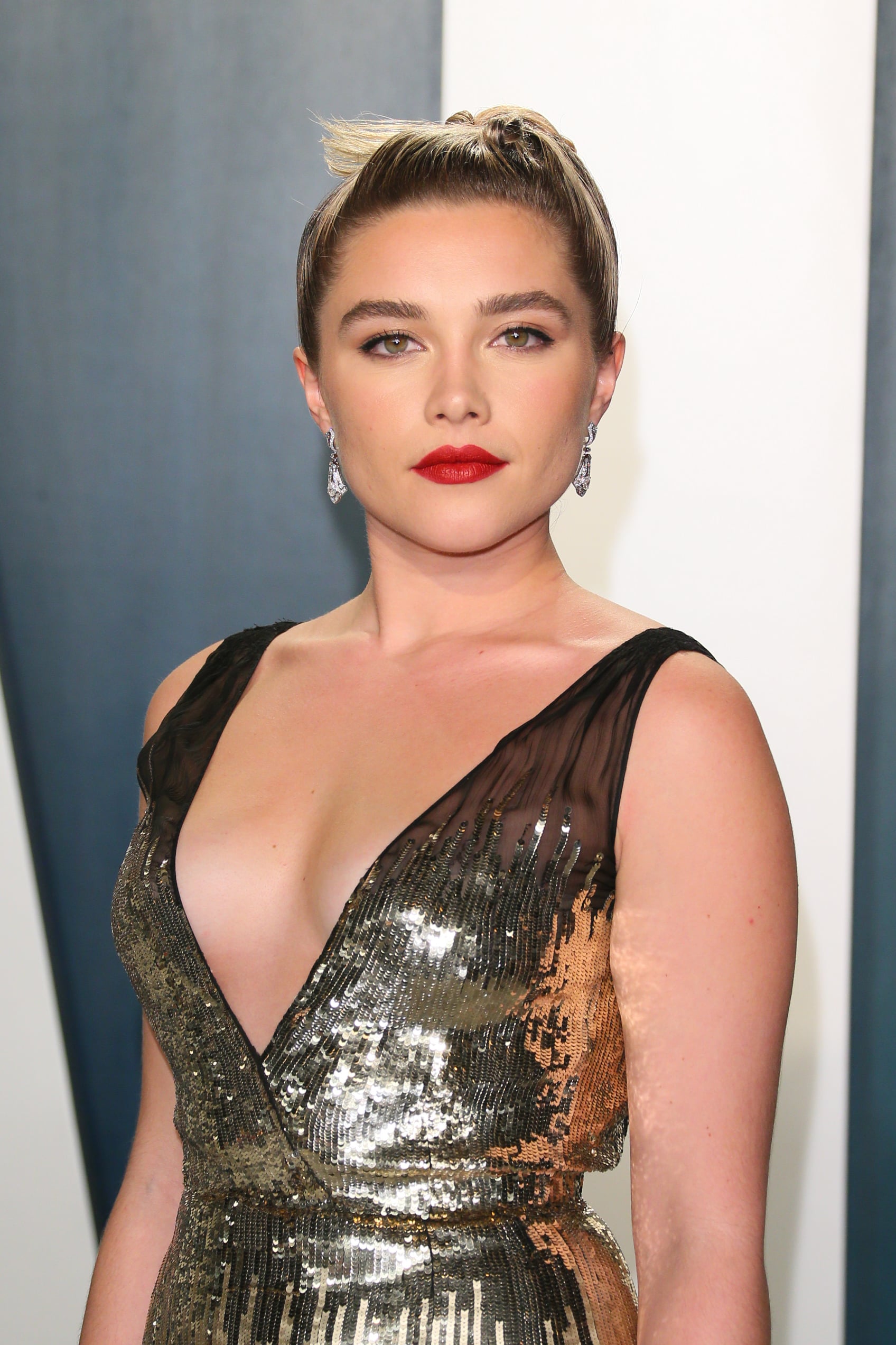 Florence Pugh's Gold Dress at the Oscars Afterparty 2020