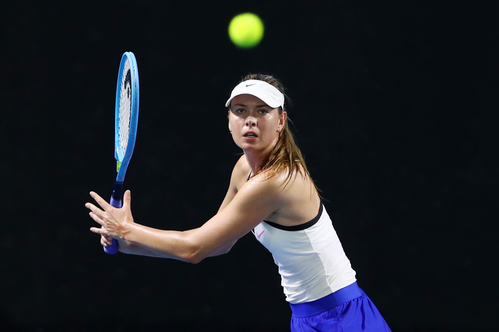 Maria Sharapova of Russia plays a forehand in her match.