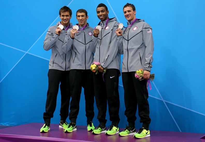 Nathan Adrian, Michael Phelps, Cullen Jones, and Ryan Lochte at the 2012 Olympics