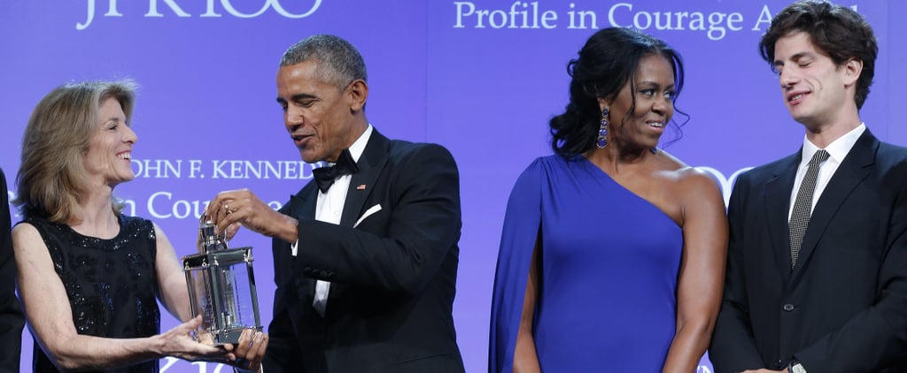 Michelle Obama Blue One Shoulder Dress
