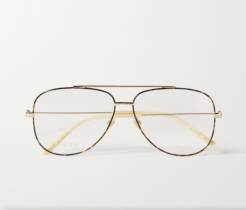 Gucci Aviator Style Tortoiseshell Acetate and Gold Tone Optical Glasses