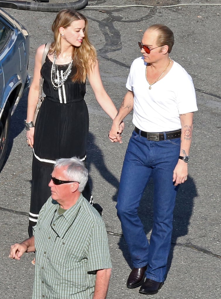 Johnny Depp and Amber Heard Kissing on the Set of Black Mass