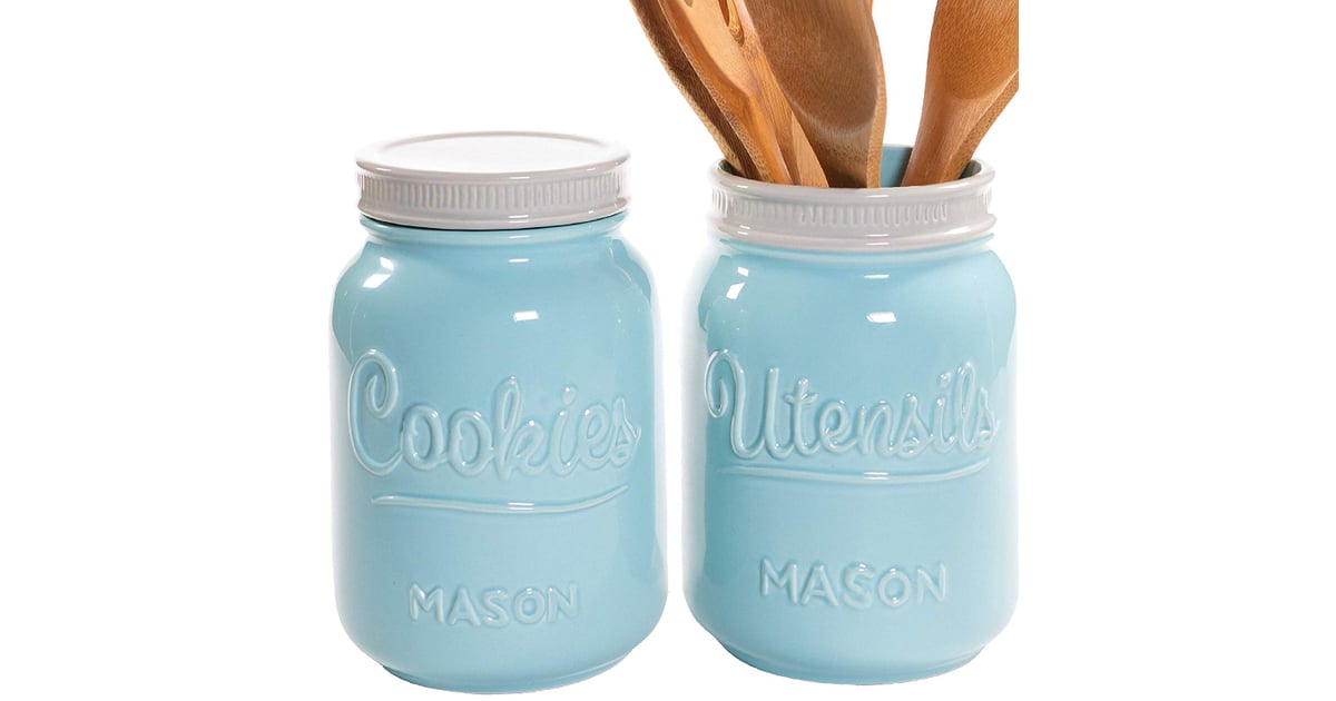 Mason Cookie Jar & Utensil Holder Set Teal Kitchen Appliances and