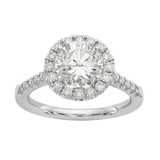 White Moissanite 14K White Gold Round Engagement Ring