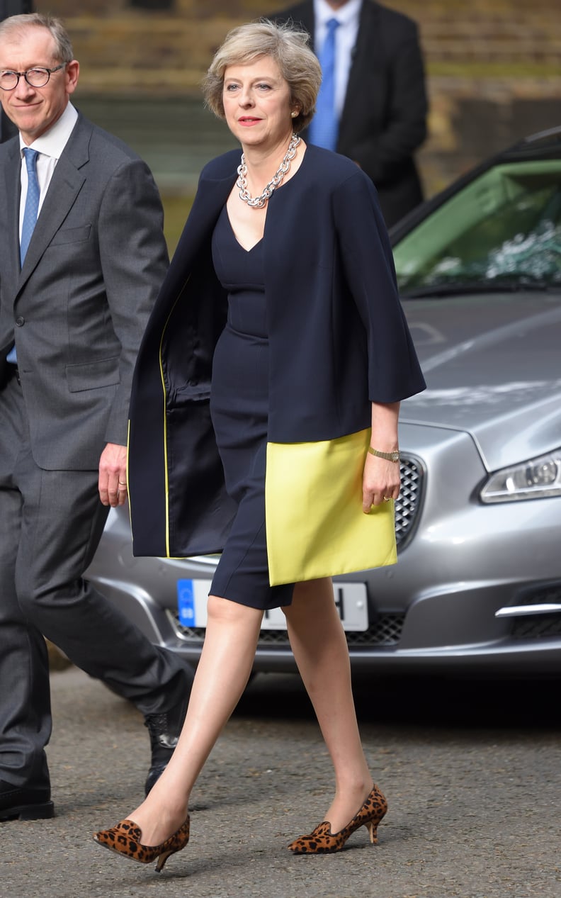 The British Prime Minister Got Called Out For Leopard Heels and a Short Hemline