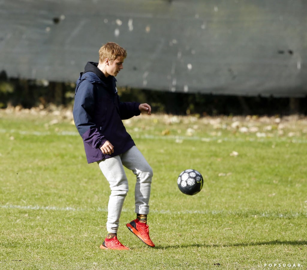 Justin Bieber Playing Soccer With Students in London