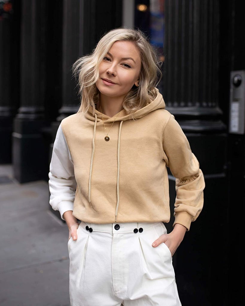 The Drop Women's Golden Sand Color Block Puff Sleeve Crop Hoodie by