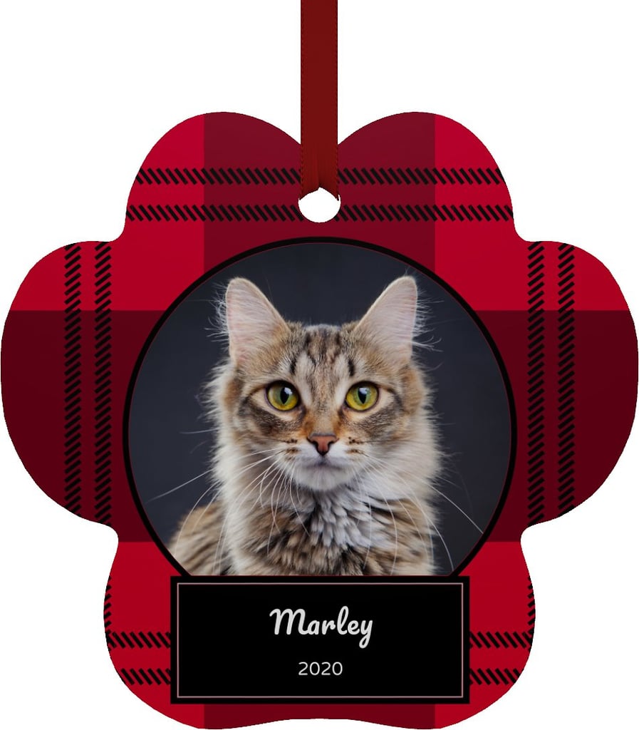 For the Holidays: Frisco Plaid Paw Shape Personalized Ornament