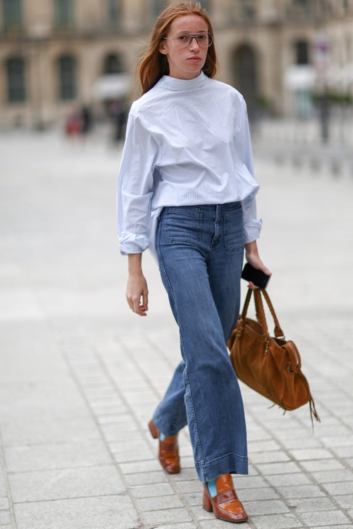 In a wide cut with a minimalist top and heels | Jeans Outfit Ideas ...