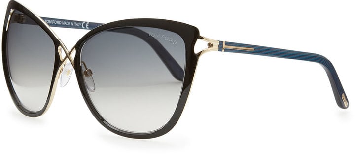 Tom Ford Celia Metal Cat-Eye Sunglasses, Black ($450)