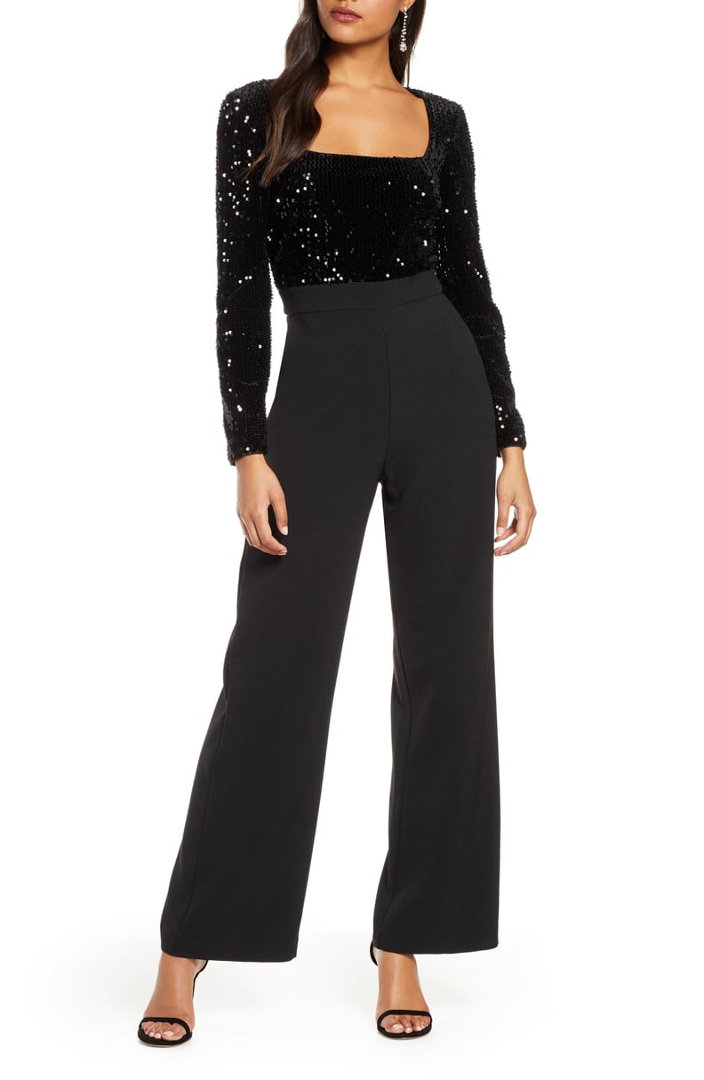 Eliza J Sequin Long Sleeve Jumpsuit