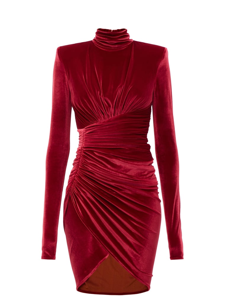 Alexandre Vauthier Red High-Neck Gathered Velvet Mini Dress