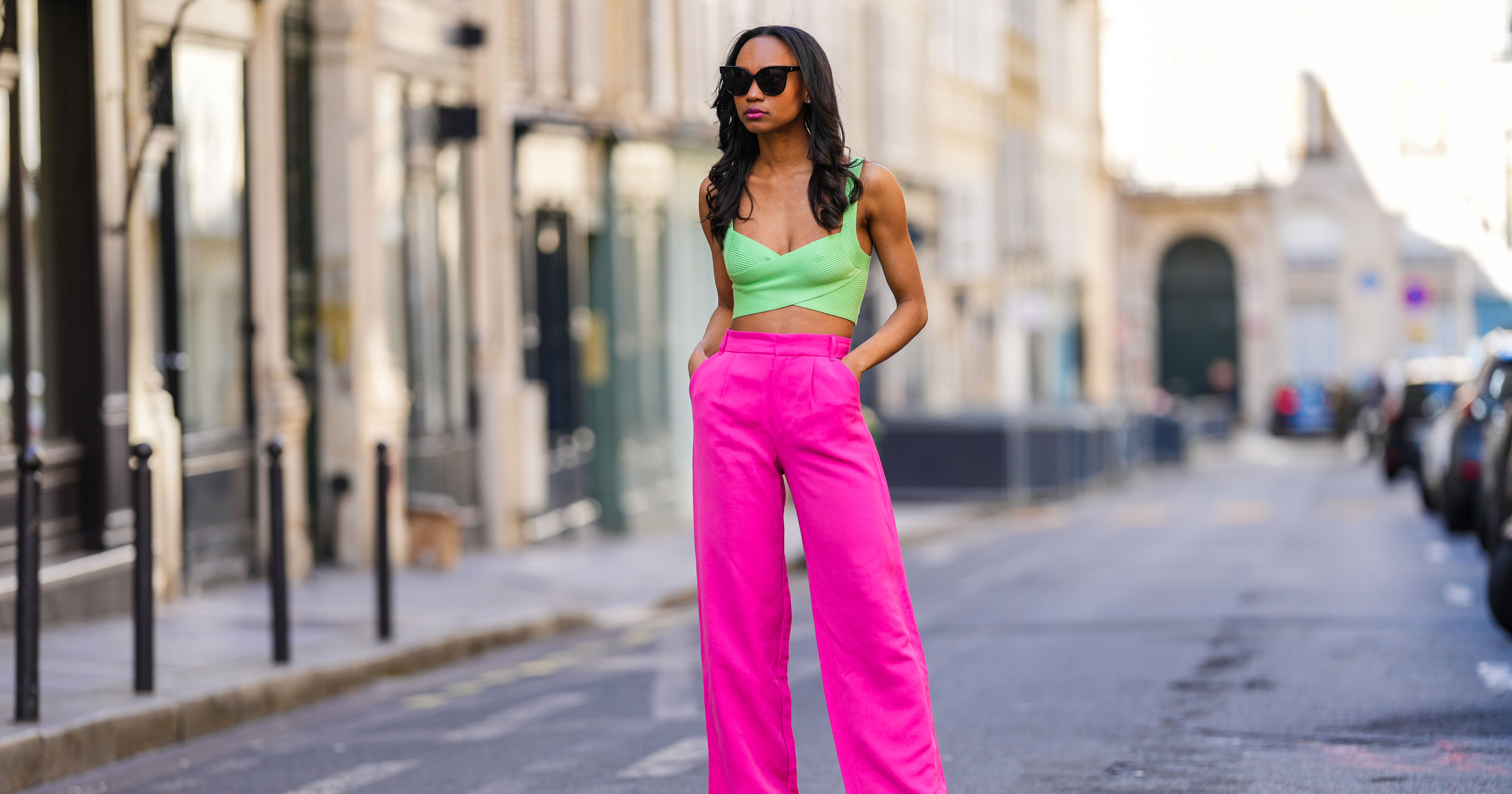 monday musing: colored pants.  Pink pants outfit, Hot pink pants, Work  outfit