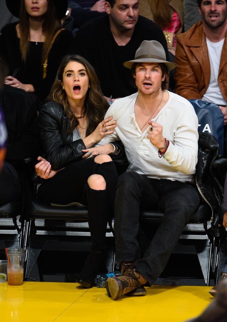 Ian Somerhalder and Nikki Reed Kissing at Lakers Game