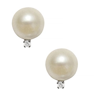 JewelExclusive Pearl and Diamond Accent Earrings