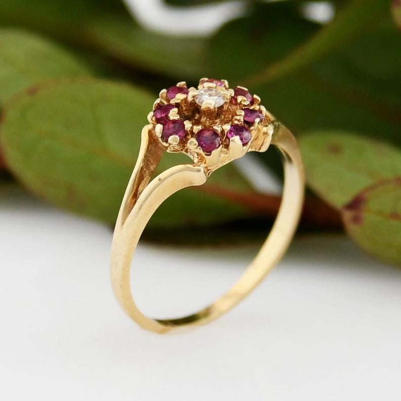 Etsy Vintage Faux Ruby Flower Ring