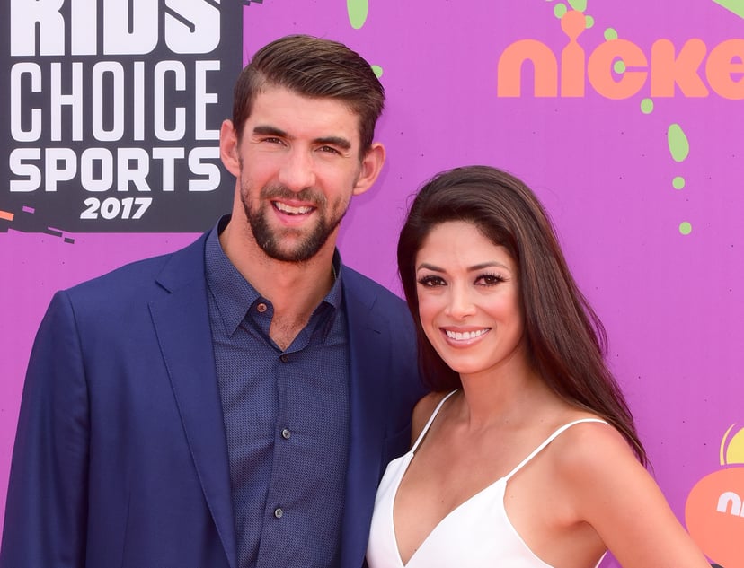 LOS ANGELES, CA - JULY 13:  Olympic Swimmer Michael Phelps and wife Nicole Johnson attend the 2017 Nickelodeon Kids' Choice Sports Awards at Pauley Pavilion on July 13, 2017 in Los Angeles, California.  (Photo by C Flanigan/Getty Images)