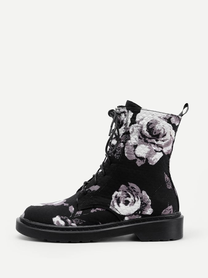 Shein Rose Print Lace-Up Boots