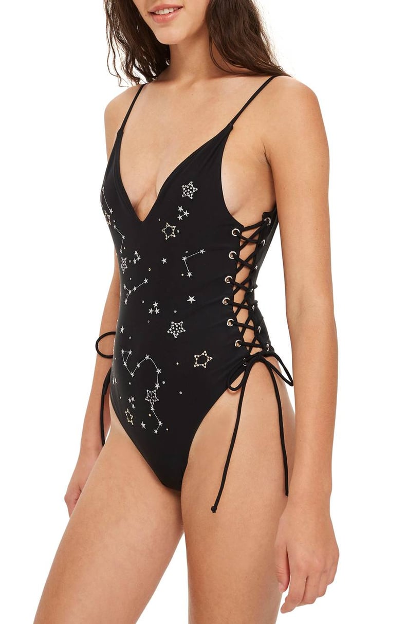 Topshop Cosmic Lace-Up One-Piece Swimsuit