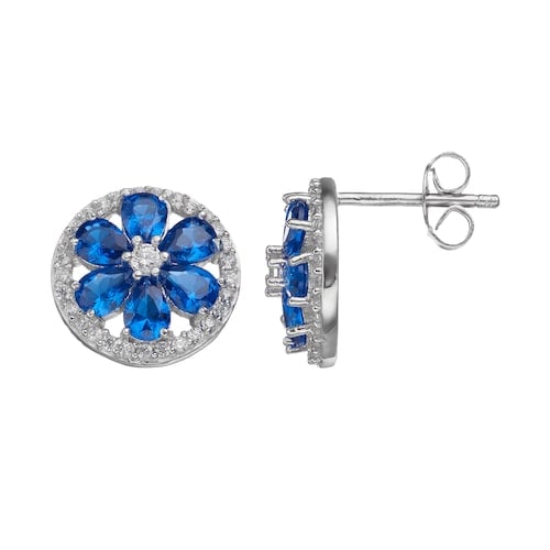 Sophie Miller Lab-Created Blue Spinel & Cubic Zirconia Flower Stud Earrings