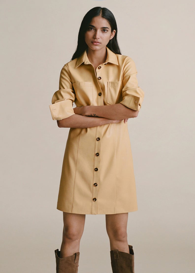 Mango Faux-Leather Shirt Dress