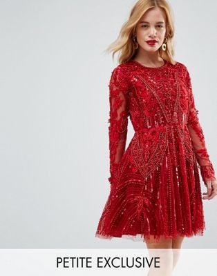 A Star Is Born Petite Embellished Skater Dress With Longsleeves