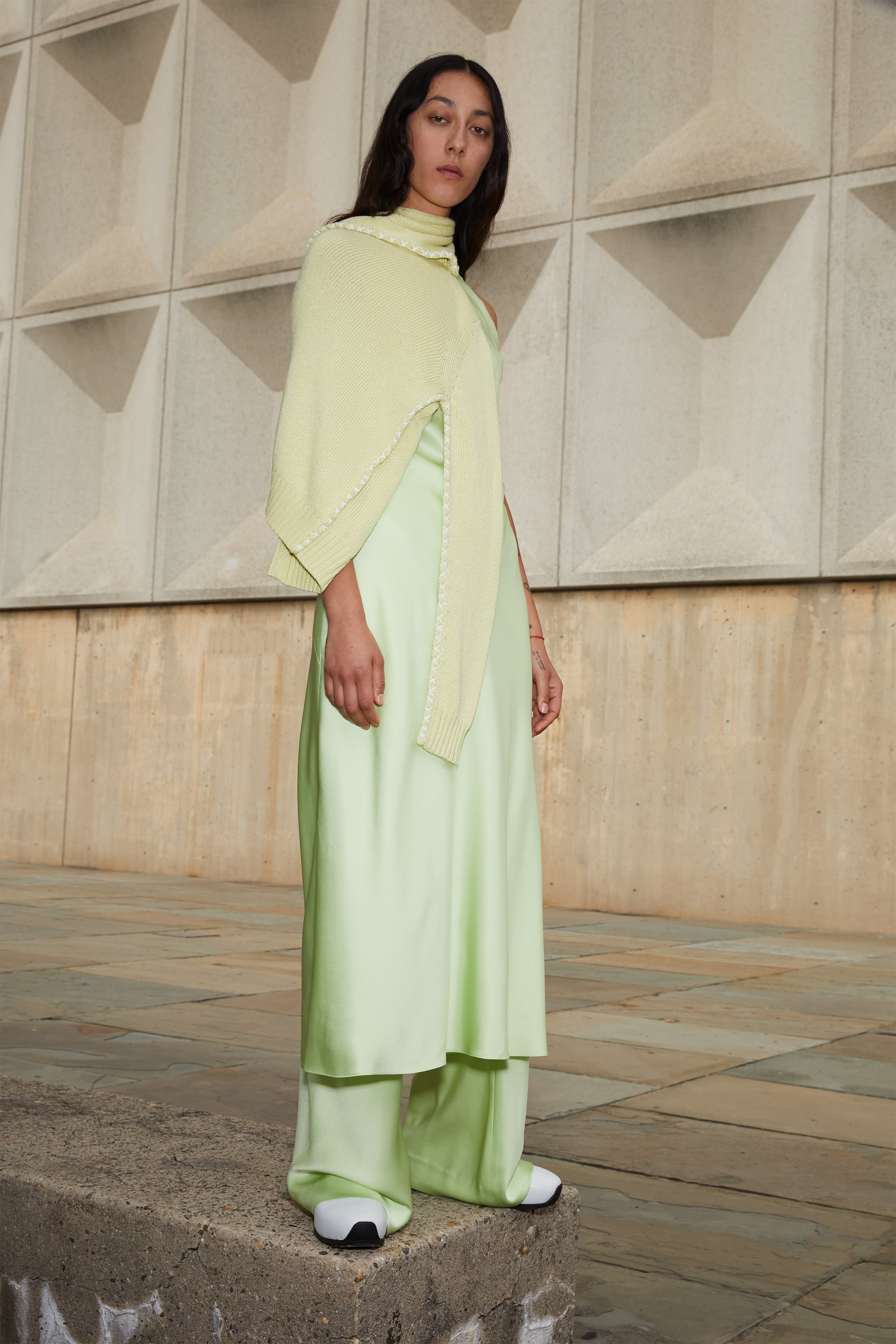 A Green Dress Over Pants From The Rosetta Getty Spring Summer 2020