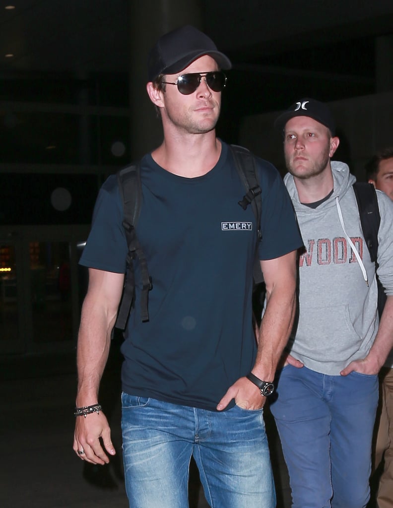 Chris Hemsworth Wearing Jean Shorts in LA