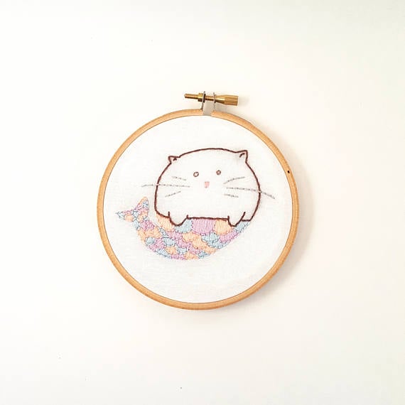 Mermaid Cat Embroidery Hoop