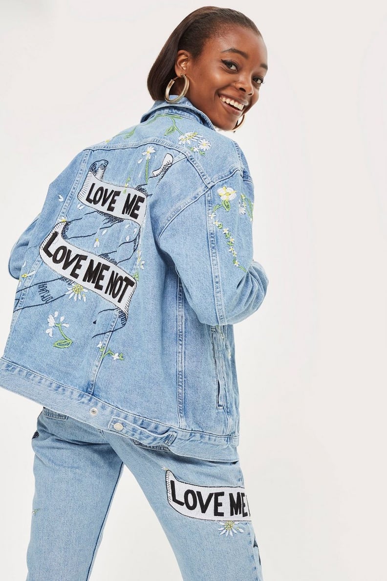 'Love Me Not' Embroidered Denim Jacket