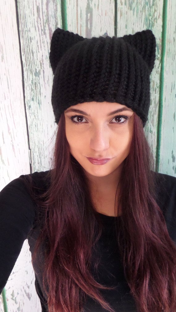 Knitted Black Cat Hat ($25)