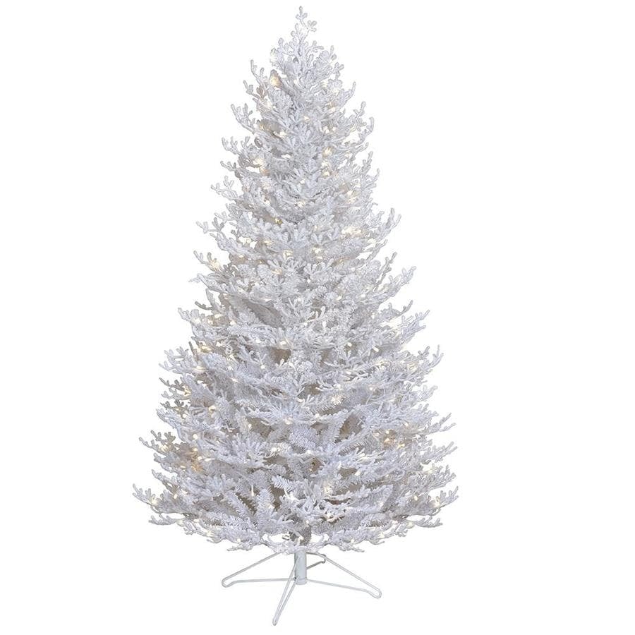 GE 5-ft. Coral Prelit Traditional Slim Flocked White Artificial Christmas Tree