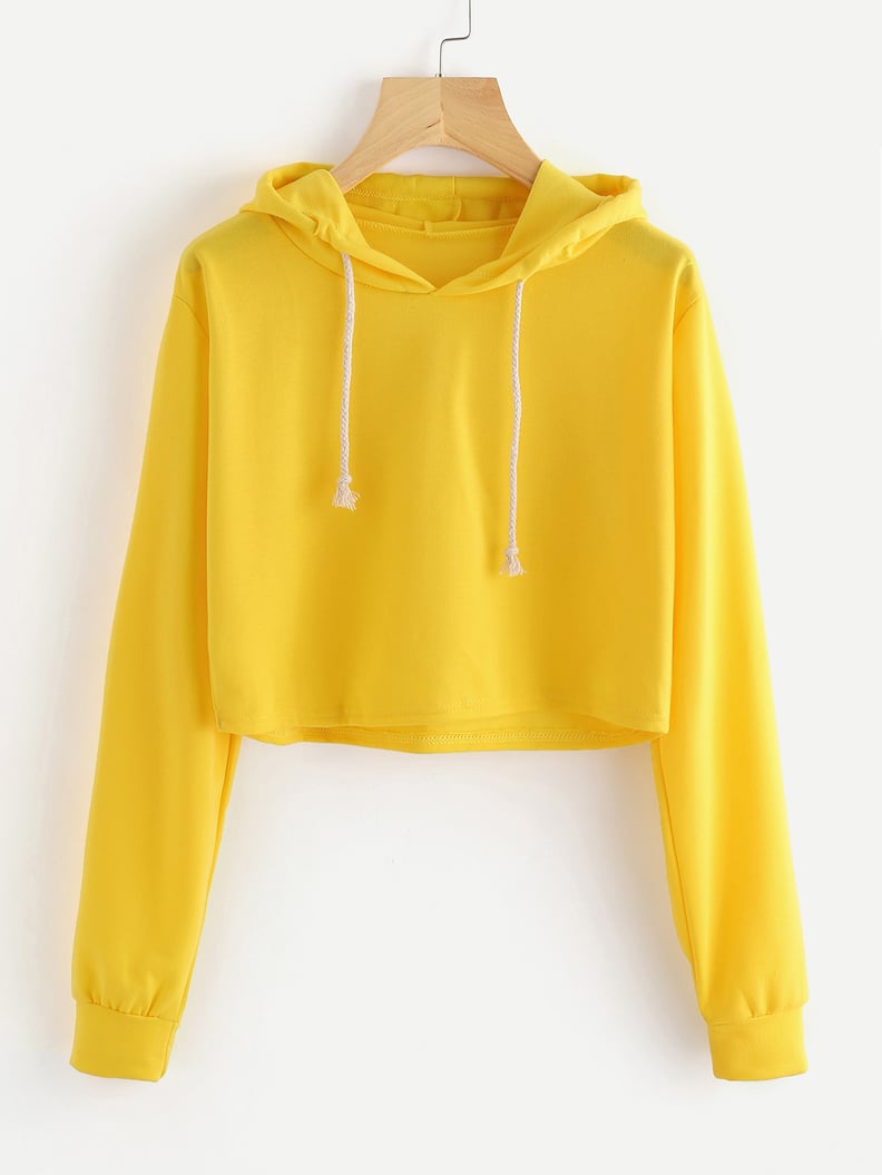 Drawstring Hooded Crop Sweatshirt