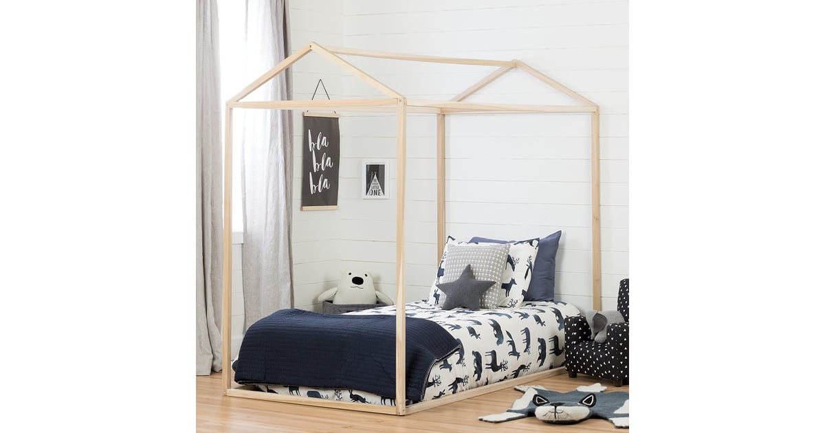 South Shore Sweedi Natural Poplar Twin House Bed Montessori Floor