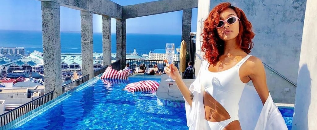 Jourdan Dunn White Solid and Striped Swimsuit